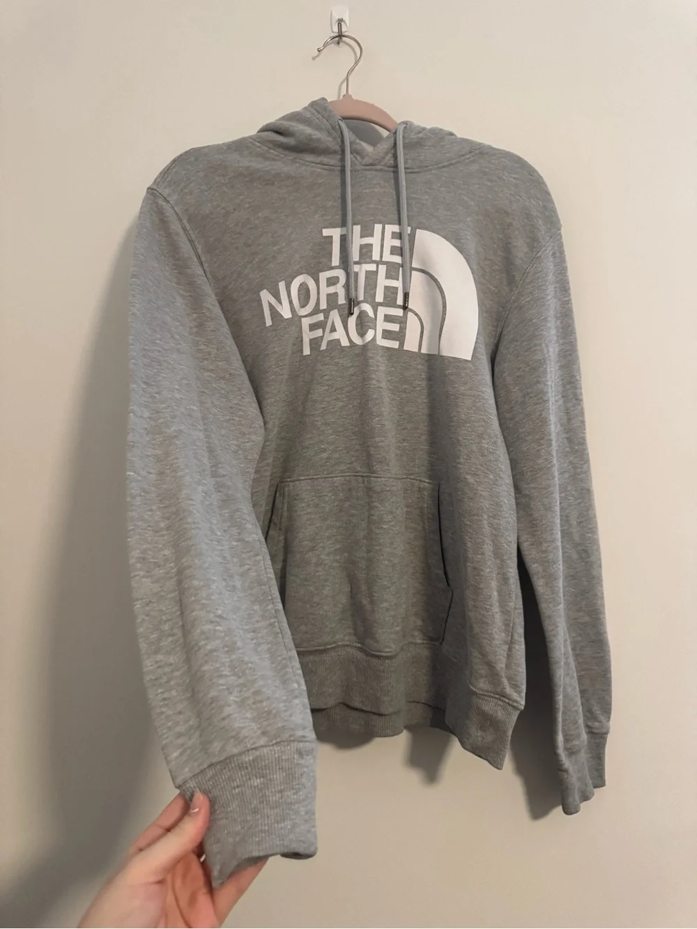 The North Face Hooded Pullover Sweatshirt in Grey with White Logo